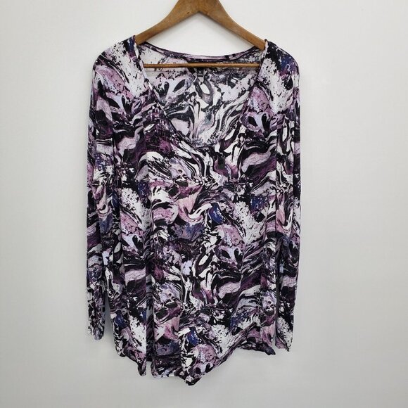 Simply Vera Vera Wang Tops - Simply Vera Vera Wang Womens Long Sleeve V-Neck Top Shirt Plus 3X Purple Black